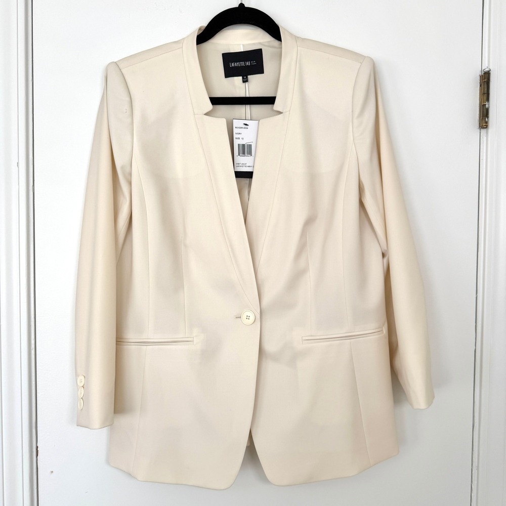 Lafayette 148 New York Ivory Virgin Wool Notched Collar Blazer Size 12